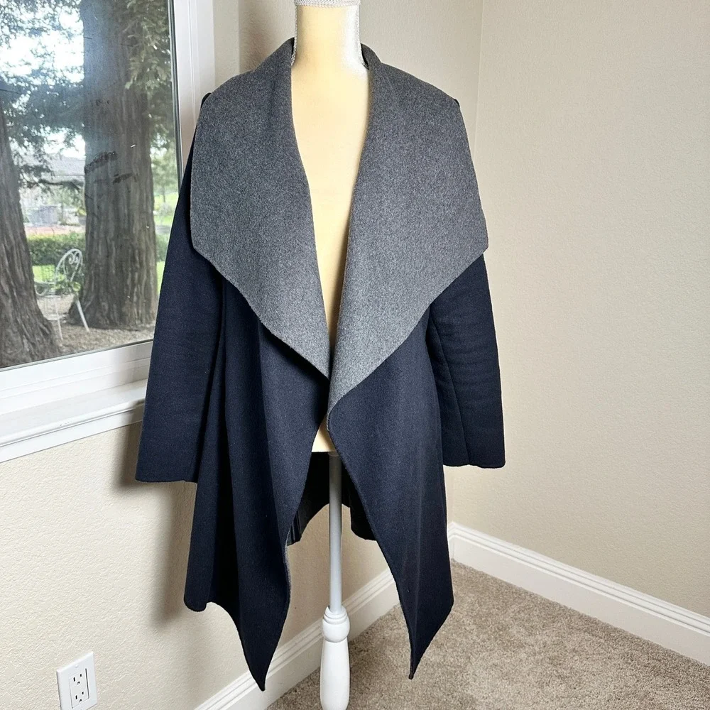 MICHAEL KORS Wool Blend Drape Front‎ Coat Womens 8 Black Luxury Business Chic